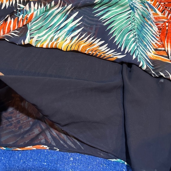 😊Vince Camuto Sundress  Multicolor Palms Sheer Sleeveless Scoop Neck size PS - Picture 11 of 11